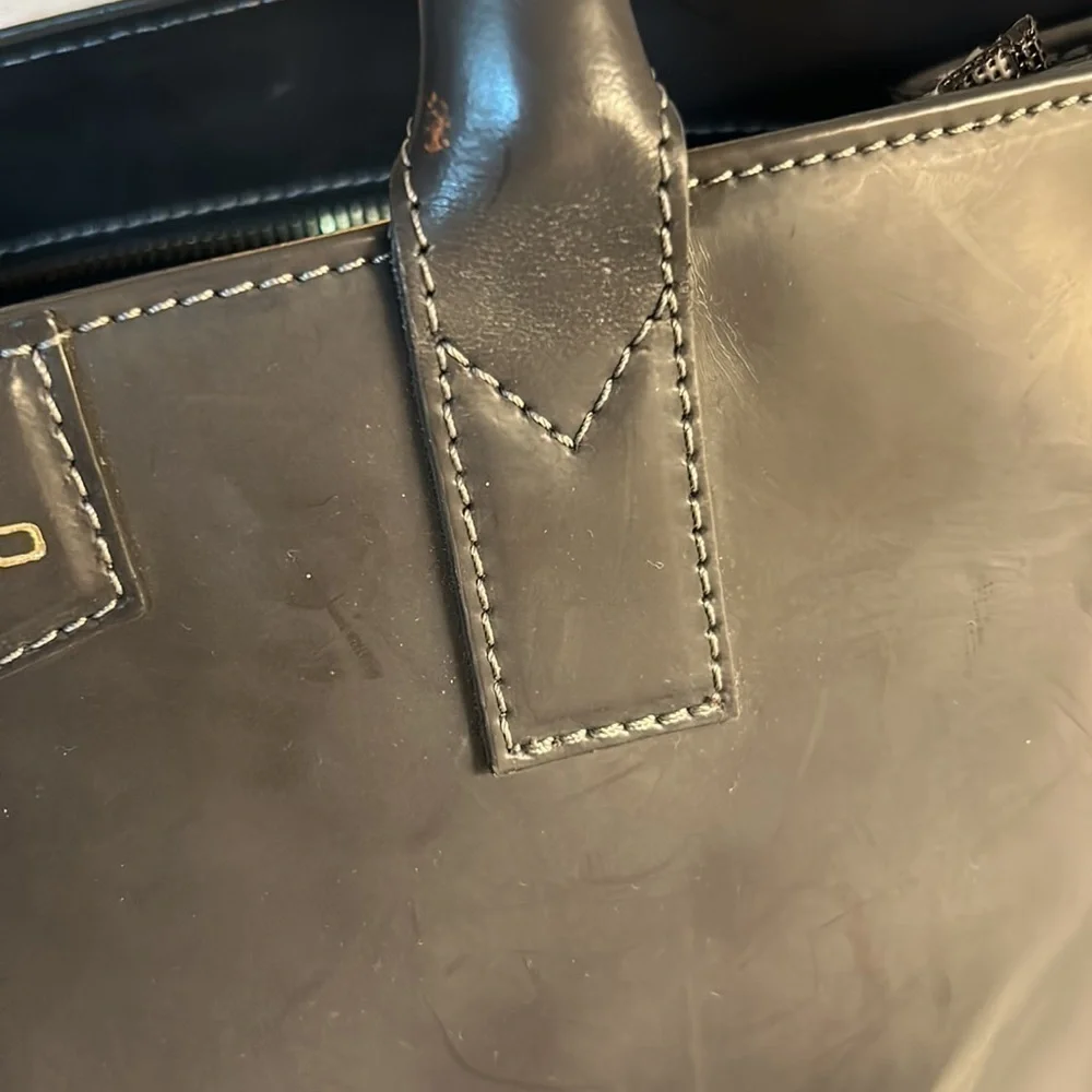 Alberta Di Canio gray leather tote.Approx. 17”wide 14.5 tall expanding width 6”.